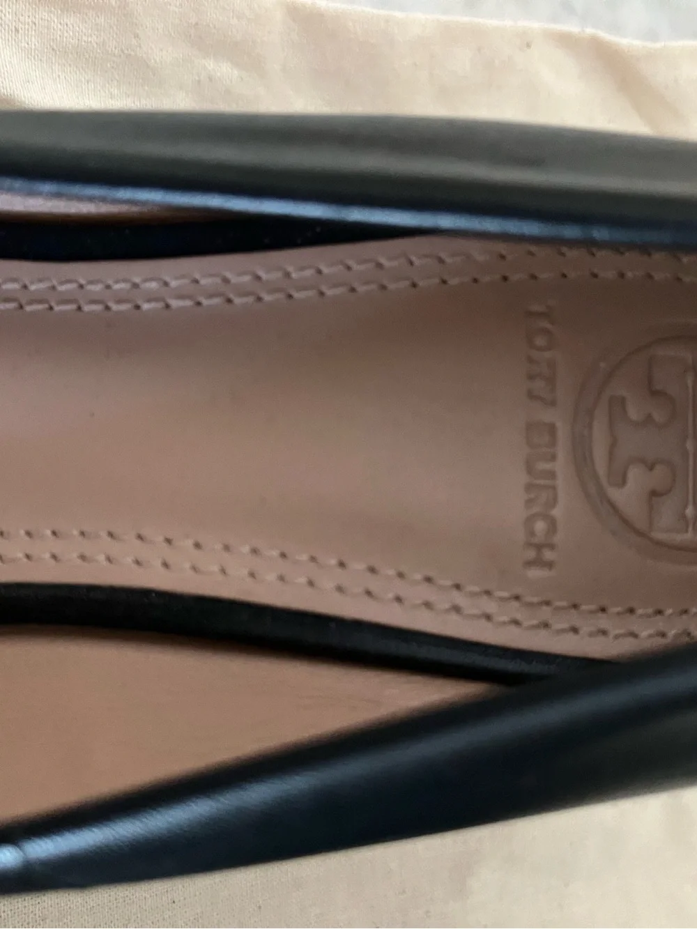 Tory Burch Women's Logo Black Leather Wedge, Size 7M